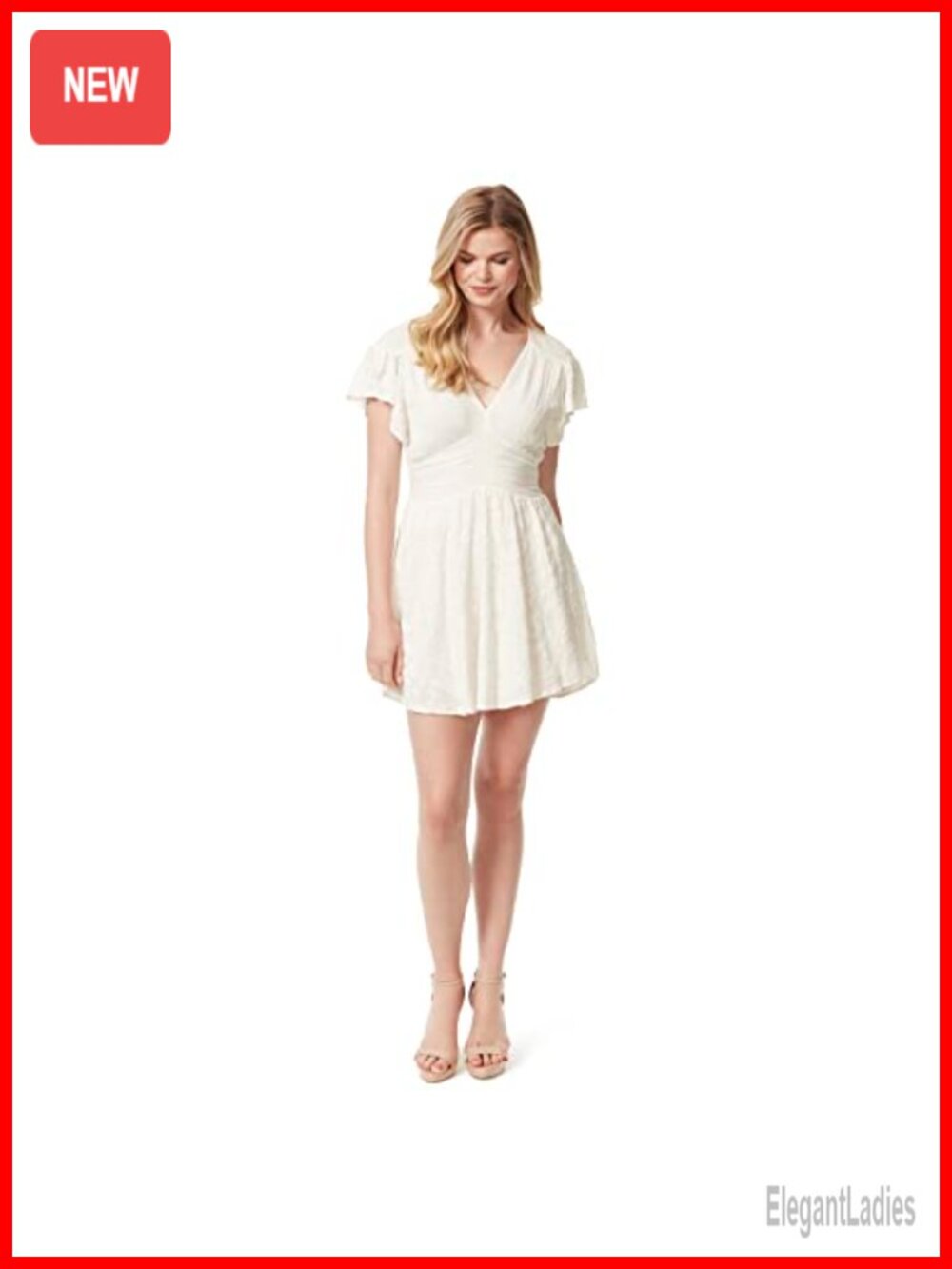 Jessica Simpson Womens Khloe Flutter Sleeve Mini Dress V-Neck Pullover